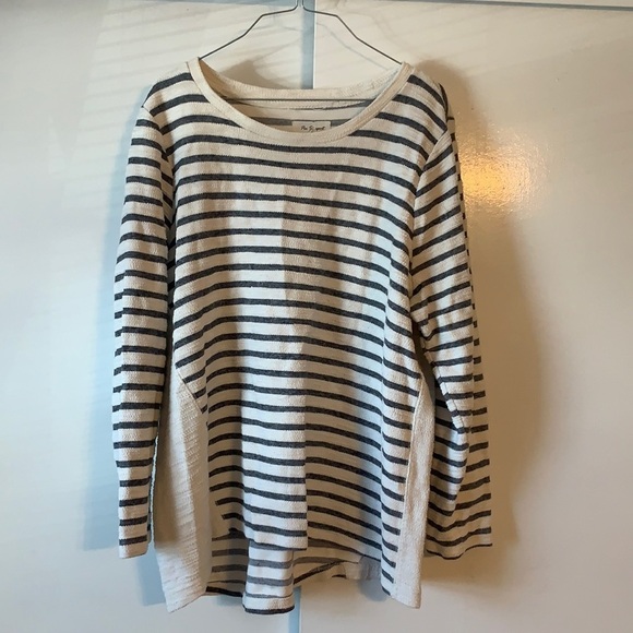 Per Se Tops - Per Se sport Cotton Long Sleeve Striped Top 1x
